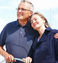 Couple looking out into the horizon. man is wearing a blue polo and the woman is wearing a blue sweater. THey may have read the Mental health Preparedness Whitepaper from BHM. 