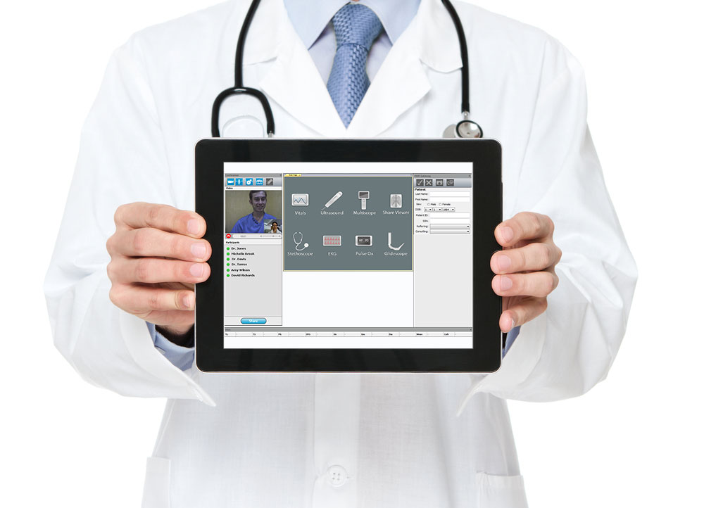 Doctor holding an ipad implementing telehealth strategies.